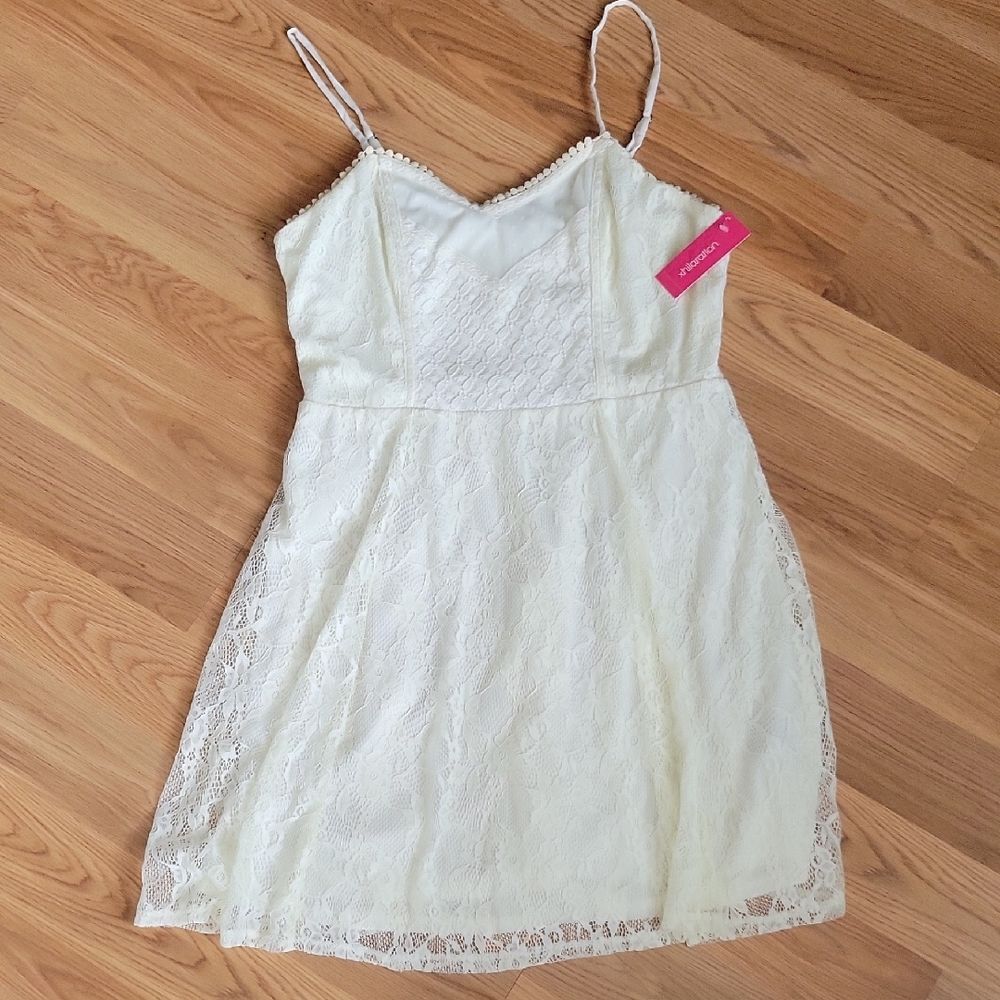 NWT Xhilaration Cream Lace Mini Slip Dress Dollette Boho Chic Coquette Size L